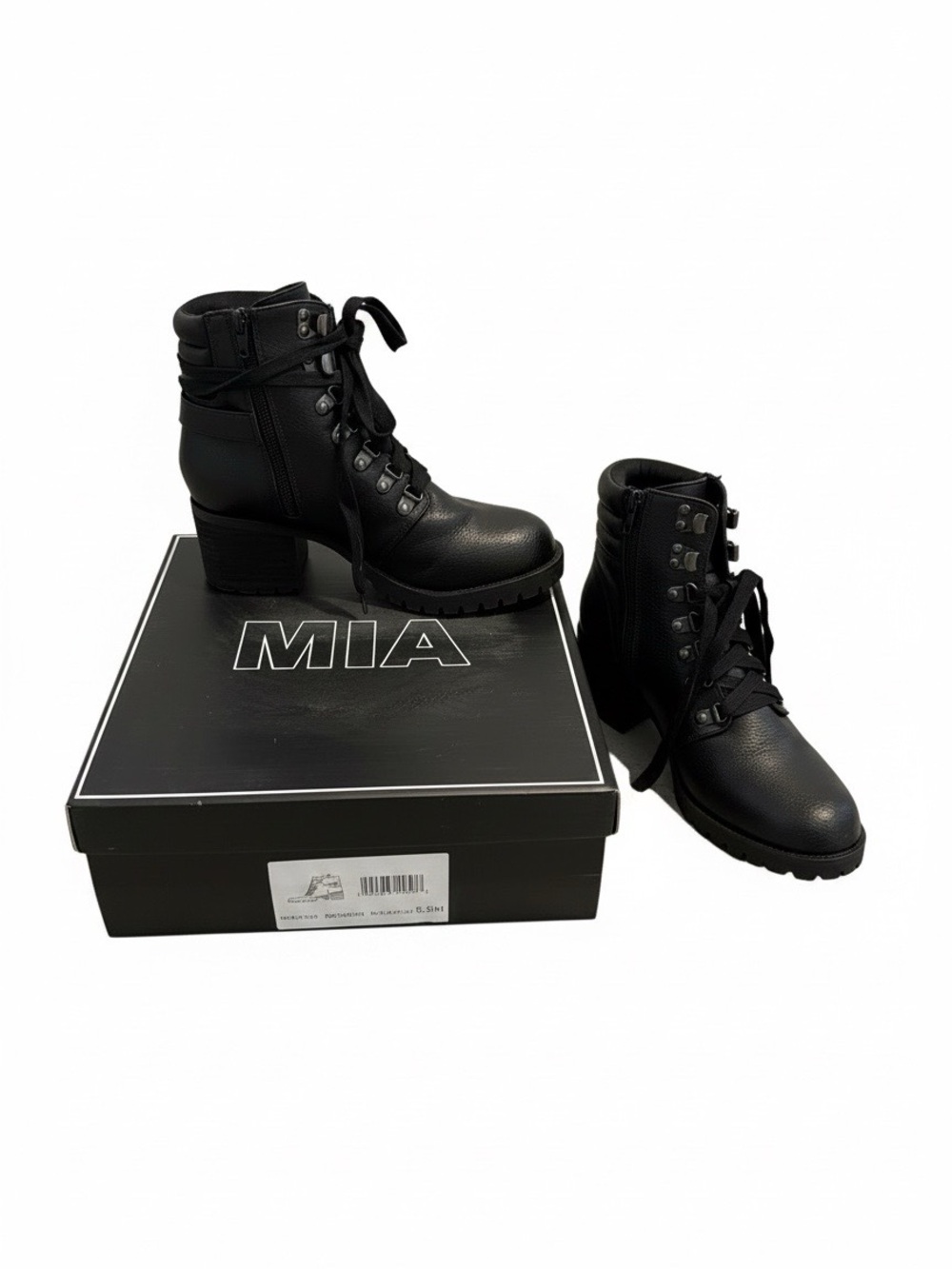 MIA Black Lace-Up Combat Ankle Boots with Block Heel